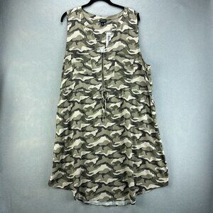 Torrid Dress Womens 2X 18/20 Green Camo Pullover Shirt Stretch Sleeveless V Neck